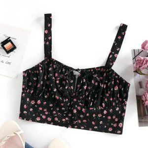 ZAFUL Flower Keyhole Back Zip Tank Top - Black S